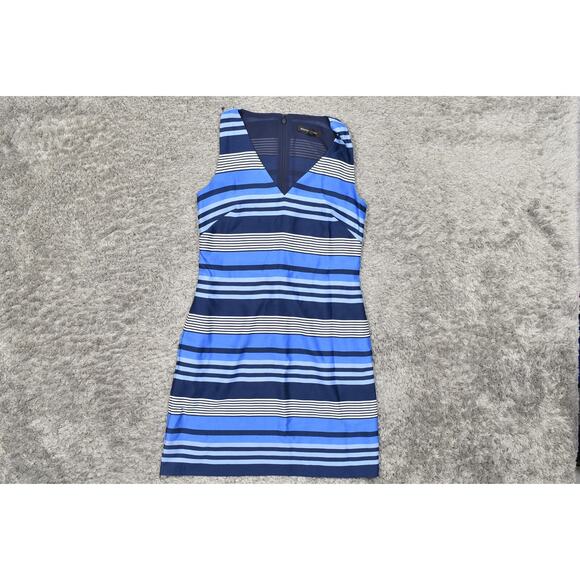 Banana Republic Blue Shift Dress Size 0 Polyester Sleeveless Striped - Picture 3 of 7